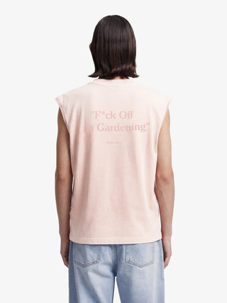 Distressed “F*ck Off I'm Gardening” Sleeveless T-shirt - Strawberry Milkshake Pink