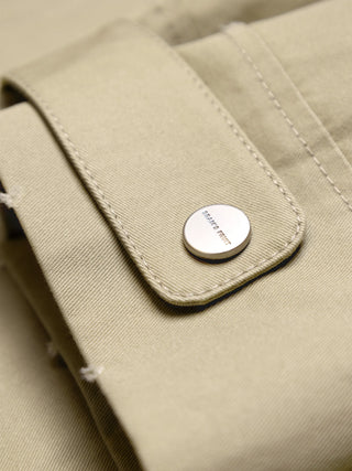 Script Logo Distressed Trench Coat - Olive Green