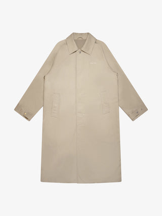 Script Logo Distressed Trench Coat - Olive Green