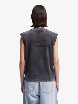 Distressed “F*ck Off I'm Gardening” Sleeveless T-shirt - Shadow Black