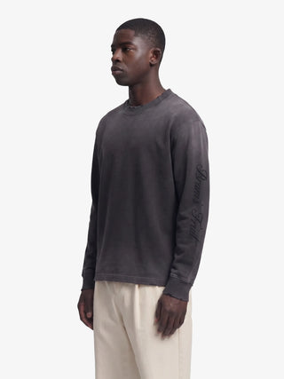 Distressed Script Logo Longsleeve - Shadow Black