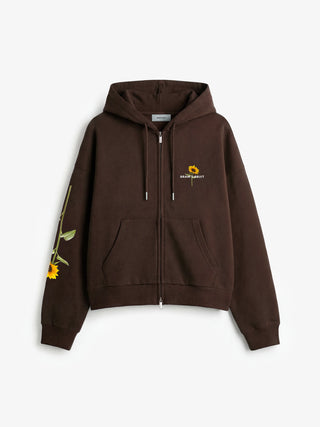 Sunflower Zipper Hoodie - Brown