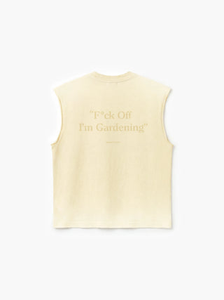 Distressed “F*ck Off I'm Gardening” Sleeveless T-shirt - Banana Yellow