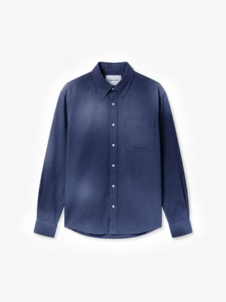 Dyed Script logo Shirt LS - Washed Midnight Blue